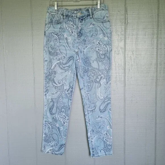 Chico's So Slimming Paisley-Print Girlfriend Slim Leg Ankle Jeans. Size … - Picture 2 of 11
